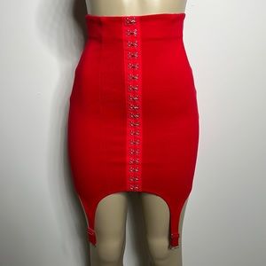 AKIRA Red Hook-and-Eye Garter Mini Skirt